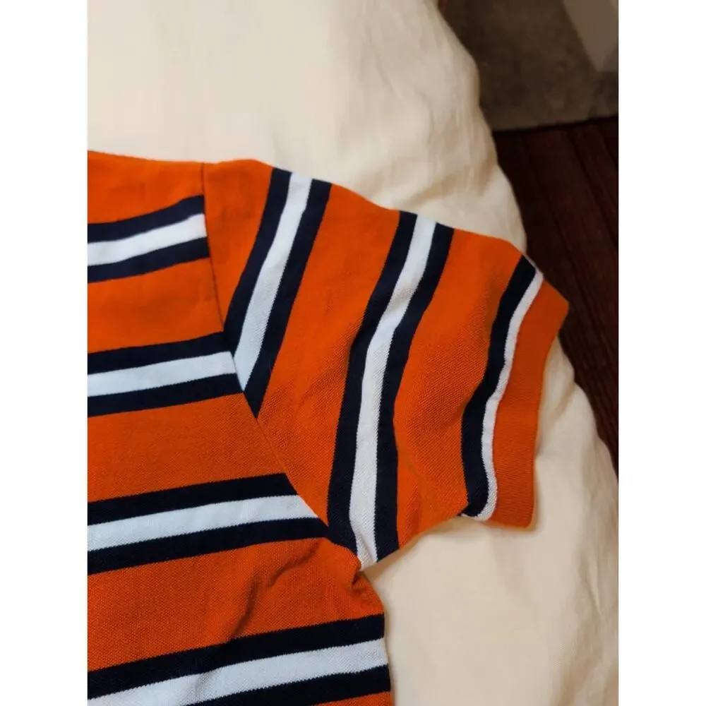 Polo Ralph Lauren Shirt Mens XL Orange Navy White Striped Short Sleeve Pony Logo